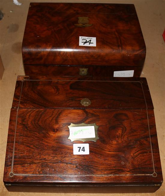 Victorian rosewood writing box and a walnut sewing box